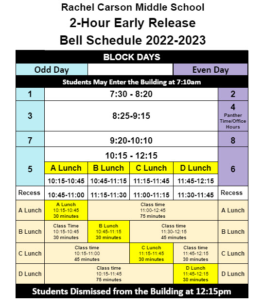 Bell Schedule | Rachel Carson Middle School