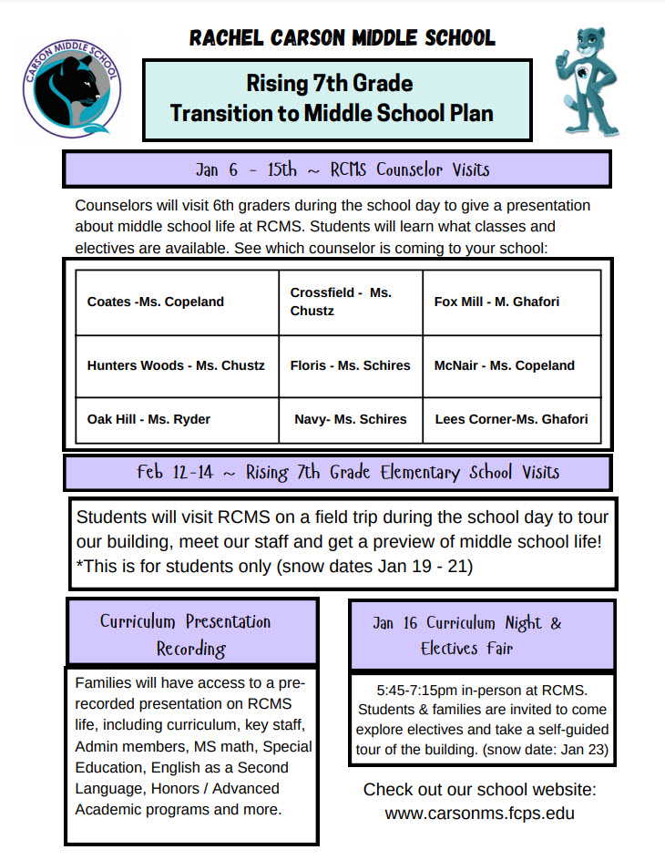 flyer for transition to middle school plan