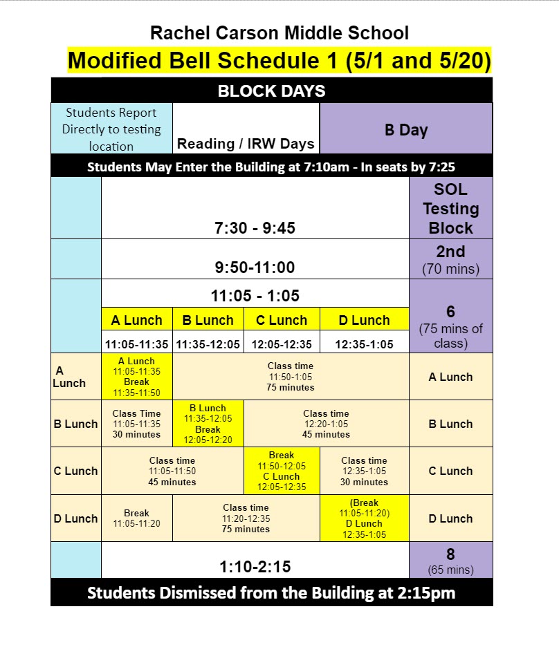 bell schedule 1